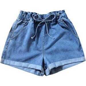 Women's Denim Shorts Elastic Waist Drawstring Pockets Summer Casual